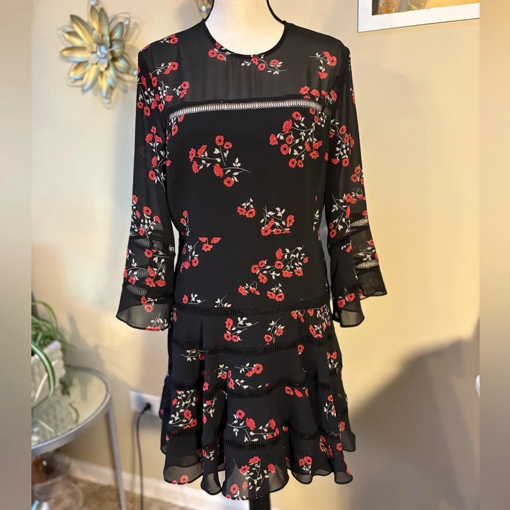 NWT Bardot Black Floral Long Sleeve Poppy Print Mini Dress - Picture 4 of 13